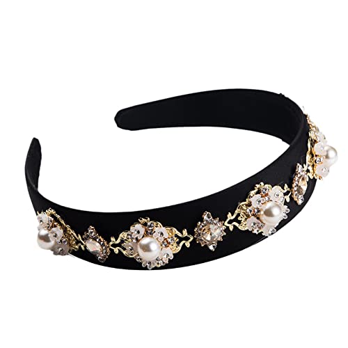 Funkelnd gepolsterte Haarbänder mit Strasssteinen, Kristall-Stirnbänder for Mädchen, Satin-Haarreifen FG171-Rosy(FG288-Black) von TQVLNMCR