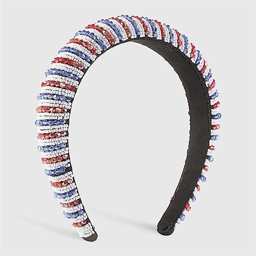 Handgemachte Perlen Schwamm gepolsterte Stirnbänder for Frauen Harz Perlen Kopf Hoop Kopfbedeckung Haarband Schmuck(Red-Blue) von TQVLNMCR
