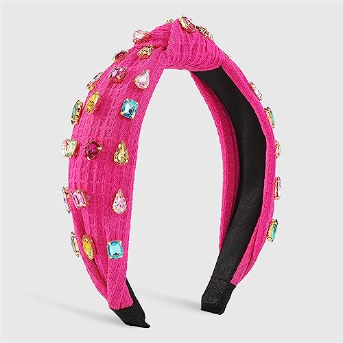 Waffelstrick Kristall Top Knoten Stirnband voller bunter Strass Haarbänder Tiara Haarschmuck for Frauen Erwachsene(D) von TQVLNMCR