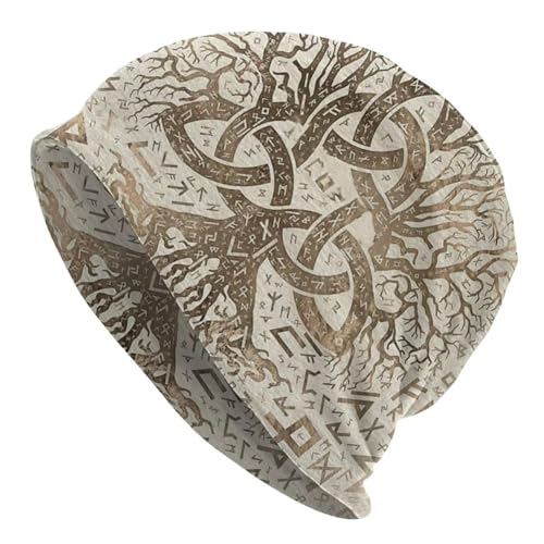Baum des Lebens Mit Keltischem Triquetra Knoten Wikinger Mützen Mützen Für Männer Frauen - Nordische Mythologie Yggdrasil Piratenhüte - Heidnische Mode Hip Hop Slouchy Sport Headwraps von TQWSVUM