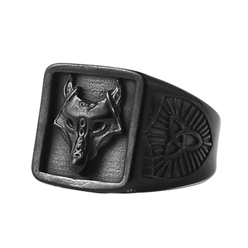 Nordischer Wikinger Wolf Kopfring Für Herren - Vintage Keltischer Knoten Odin Wolf Edelstahlring - Mittelalterliche Mode Gothic Street Animal Pagan Amulett Irischer Schmuck ( Color : Black , Size : 11 von TQWSVUM