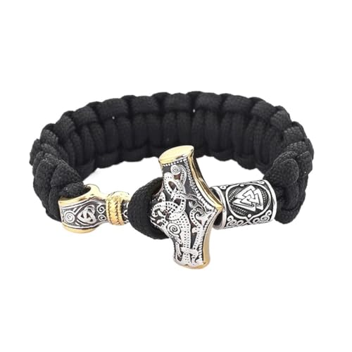 Nordisches Wikinger Thors Hammer Armband Für Herren – Handgefertigtes Mjolnir Paracord-Armband Aus Geflochtenem Seil Aus Edelstahl - Vintage Odin Symbol Valknut Bead Amulett Schmuck ( Color : Dual Col von TQWSVUM