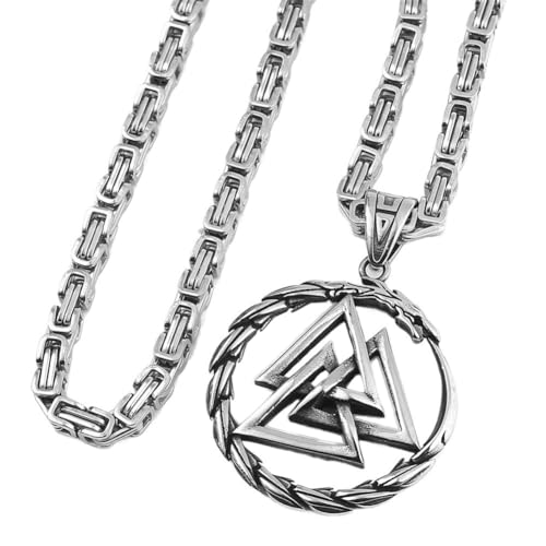 Ouroboros Halskette Für Männer - Wikinger Edelstahl Valknut Odin Dreieck Symbol Anhänger Halskette - Handgemachte Heavy Duty Chunky Vintage Dragon Animal Amulett Schmuck ( Color : King Chain_60CM ) von TQWSVUM