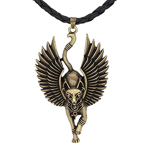 TQWSVUM Ägyptische Katze Bastet Halskette for Männer, Ägyptische Sphinx Katze Göttin Anhänger Lederseil Kette, Unisex Pagan Schutz Amulett Tierschmuck von TQWSVUM