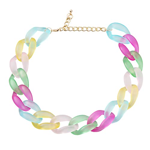 TQWSVUM Acryl Kubanische Gliederkette Halskette Für Frauen, Bunte Harzkette Dicker Chunky Choker, Metal Punk Übertriebene Mode Boho Geometric Statement Schmuck von TQWSVUM