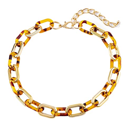 TQWSVUM Acrylharz Kettenglied Leopard Print Anhänger Halskette, Metal Punk Chunky Statement Choker, Mode Bohemian Dicke Kette Gothic Hip Hop Einstellbare Schlüsselbeinkette von TQWSVUM