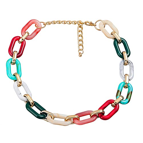 TQWSVUM Bunte Harz Chunky Halskette Für Frauen, Acryl Cuban Link Chain Statement Choker, Böhmische Geometrische Große Anhänger Verstellbare Metall Schlüsselbeinkette Schmuck TQWSVUM Bunte Harz Chunky Halskette Für Frauen, Acryl Cuban Link Chain Statement Choker, Böhmische Geometrische Große Anhänger Verstellbare Metall Schlüsselbeinkette Schmuck von TQWSVUM