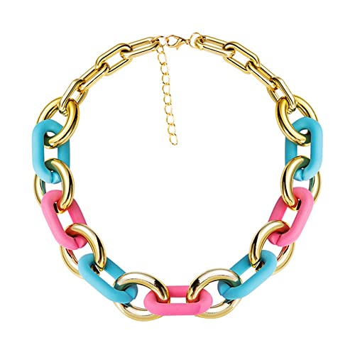 TQWSVUM Chunky Choker Aus Acrylharz,Statement Halskette Mit Kubanischen Gliederketten Aus Metall Für Damen, Punk Vintage Mode Übertrieben Verstellbare Schlüsselbeinkette Schmuck von TQWSVUM