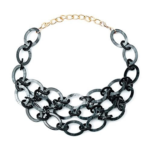 TQWSVUM Damen Multilayer Acryl Chunky Statement Halskette, Geometrische Harz Dicke Große Gliederkette Anhänger Choker, Mode Übertriebene Schlüsselbeinkette Schmuck von TQWSVUM