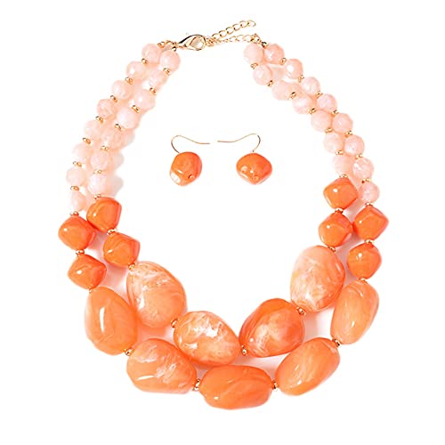 TQWSVUM Double Layer Resin Beads Chokers Für Frauen,böhmisches Unregelmäßiges Anhänger Halsketten Ohrring Set,Acryl Grobstrick Vintage Verstellbar Pullover Schlüsselbein Kette Schmuck TQWSVUM Double Layer Resin Beads Chokers Für Frauen,böhmisches Unregelmäßiges Anhänger Halsketten Ohrring Set,Acryl Grobstrick Vintage Verstellbar Pullover Schlüsselbein Kette Schmuck von TQWSVUM