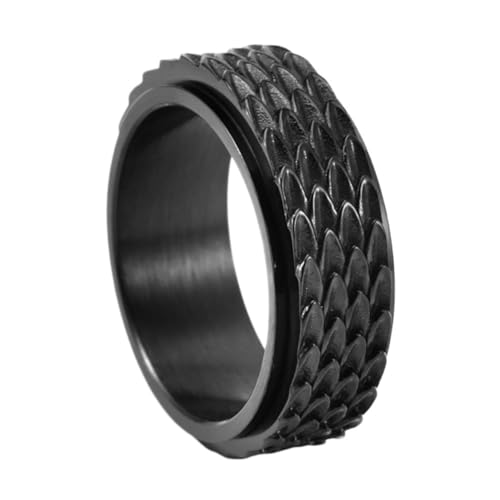 TQWSVUM Dragon Scale Spinner Ring Für Männer Frauen - Norse Viking Vintage Drehbarer Edelstahl Fingerring - Mode Punk Gothic Pagan Tier Drachen Amulett Schmuck(Black,09) von TQWSVUM