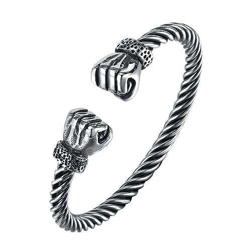 TQWSVUM Faust Offener Armreif Für Männer Frauen - Edelstahl Wikinger Vintage Hand Faust Manschettenarmband - Unisex Verstellbar Hip Hop Punk Verdrehte Armbänder Mode Charm Schmuck von TQWSVUM