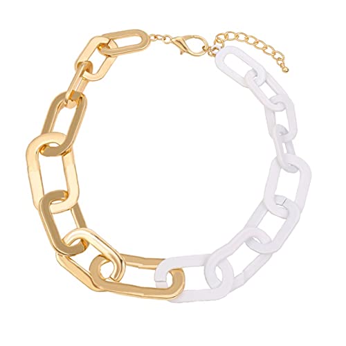 TQWSVUM Frauen Acrylharz Dicke Kette Chunky Halskette, Metall Punk Harz Kubanische Kette Statement Choker, Mode Übertrieben Kunststoff Bohemian Schlüsselbein Kette von TQWSVUM