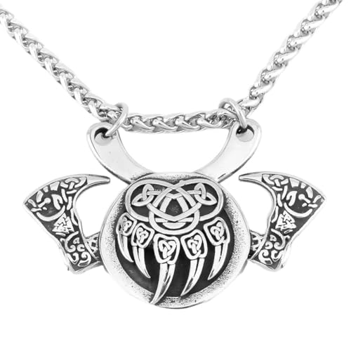 TQWSVUM Halskette Mit Nordischem Vintage Wikinger Bärenklauen Anhänger –Männer Frauen Edelstahl Keltischer Knoten Bärentatze Amulett -Handgefertigter Odin Valknut Heidnischer Tierschmuck von TQWSVUM