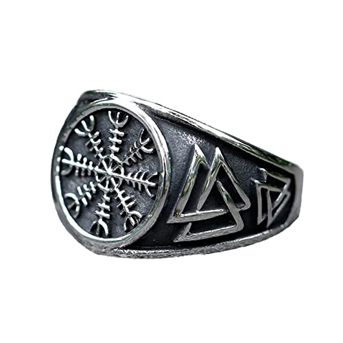 TQWSVUM Herren Damen Wikinger Helm Der Ehrfurcht Ring -Nordic Valknut Odin Symbol Edelstahlring -Handgefertigter Aegishjalmur Amulett Piratenring Vintage Charm Schmuck von TQWSVUM