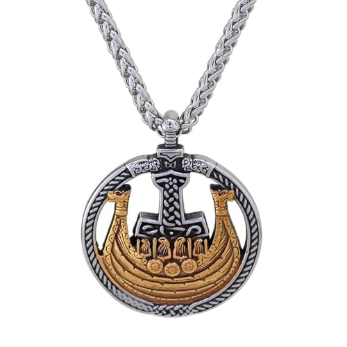 TQWSVUM Herren Wikinger Schiff Halskette - Nordic Edelstahl Odin Thor's Hammer Boot Anhänger - Vintage Keltischer Knoten Mjölnir Amulett Pullover Kette Pagan Schmuck von TQWSVUM