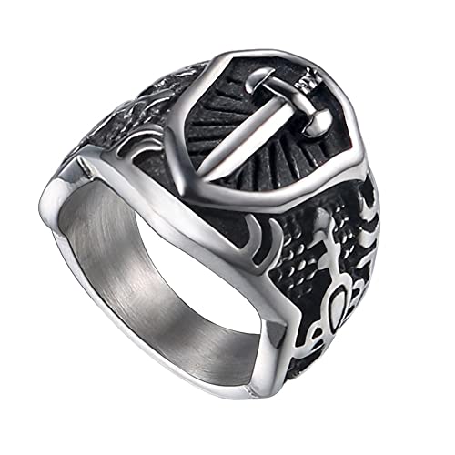 TQWSVUM Herren Wikinger Schild Schwert Edelstahl Ring, Nordischer vintage Rüstung Ritter Mittelalterlicher Siegelring, Vintage Amulett Religion Schutz Heidnischen Schmuck Geschenk von TQWSVUM