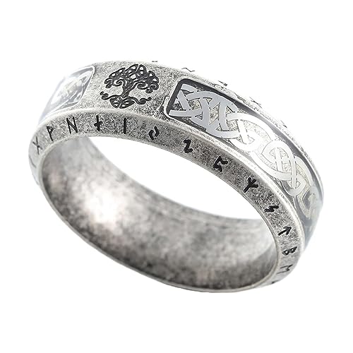 TQWSVUM Männer Frauen Wikinger Vintage Baum Des Lebens Ring – Nordische Runen Keltischer Knoten Yggdrasil Siegelring – Edelstahl Futhark Runen Ehering Mode Paar Schmuck von TQWSVUM