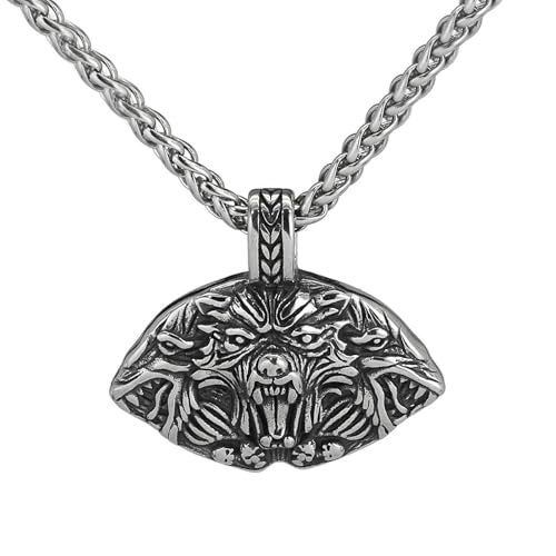 TQWSVUM Männer Frauen Wikinger Wolf Halskette - Nordic Edelstahl Keltischer Wolfskopf Anhänger Schlüsselbein Kette - Handgemachte Vintage Odin Fenrir Amulett Mode Tierschmuck von TQWSVUM