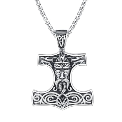 TQWSVUM Männer Keltischer Knoten Thors Hammer Halskette - Nordischer Wikinger Edelstahl Odin Gott Mjolnir Amulett Anhänger - Mittelalter Vintage Irischer Knoten Heidnischer Schutzschmuck von TQWSVUM