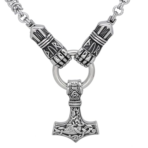 TQWSVUM Männer Viking Thor's Hammer/Speer Von Odin Anhänger Königskette Halskette -Handgefertigte Schwere Edelstahl Dicke Kette -Norse Vintage Pagan Amulett Schmuck von TQWSVUM