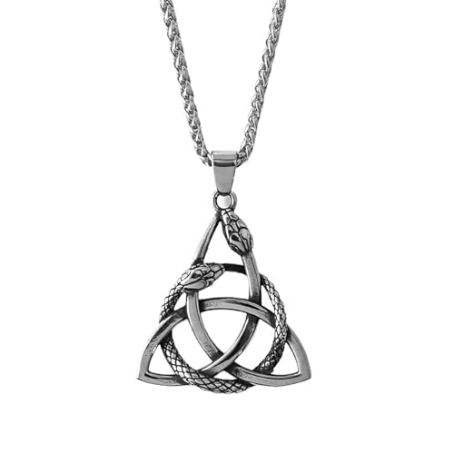 TQWSVUM Männer Wikinger Trinity Keltische Knoten Halskette - Nordic Edelstahl Triquetra Ouroboros Anhänger - Handgemachte Hohle Vintage Mode Irische Knoten Tier Amulett Schmuck von TQWSVUM