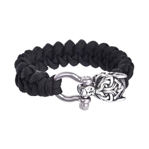 TQWSVUM Männer Wikinger Wolf Paracord Armband - Nordischer Edelstahl Keltischer Wolfskopf Geflochtenes Seil Armband - Handgemachte Geflochtene Personalisierte Paracord Odin Tierschmuck von TQWSVUM
