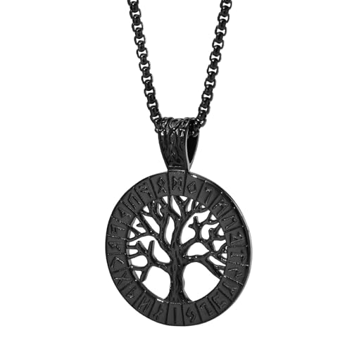 TQWSVUM Männer Wikinger Yggdrasil Halskette - Nordic Edelstahl Baum des Lebens Aushöhlen Anhänger - Mittelalterlicher Jahrgang Pagan Amulett Straße Rock Charme Schmuck von TQWSVUM