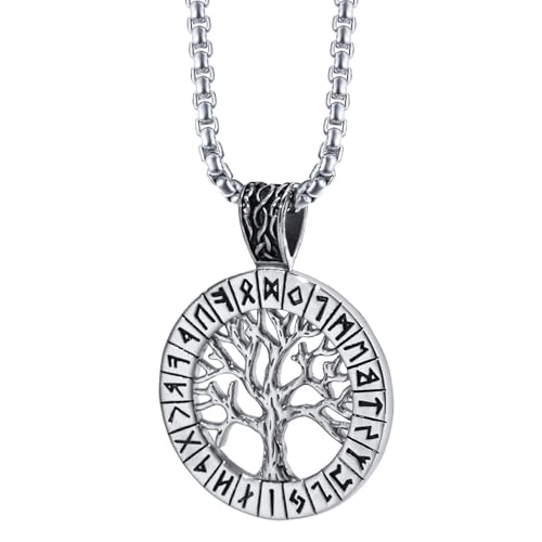 TQWSVUM Männer Wikinger Yggdrasil Halskette - Nordic Edelstahl Baum des Lebens Aushöhlen Anhänger - Mittelalterlicher Jahrgang Pagan Amulett Straße Rock Charme Schmuck von TQWSVUM