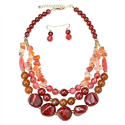 TQWSVUM Mehrschichtige Latzperlen Halskette Für Frauen, Harzperlen Anhänger Acryl Chunky Choker Ohrringe Set, Handgefertigter Böhmischer Vintage Brauthochzeitsschmuck TQWSVUM Mehrschichtige Latzperlen Halskette Für Frauen, Harzperlen Anhänger Acryl Chunky Choker Ohrringe Set, Handgefertigter Böhmischer Vintage Brauthochzeitsschmuck von TQWSVUM