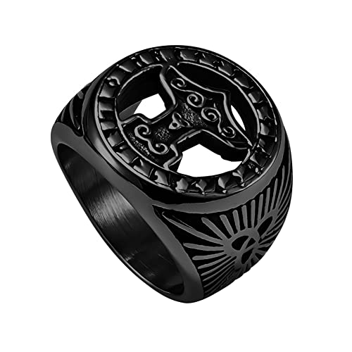 TQWSVUM Mens Viking Thor's Hammer Ring - Nordischer Edelstahl Mjolnir Celtic Knot Ring -Handgemachte Mode Vintage Odin Raven Pagan Amulett Schmuck von TQWSVUM