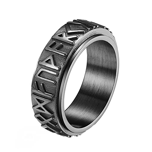 TQWSVUM Nordic Futhark Viking Spinner Ring, Männer Frauen 8MM vintage Edelstahl Drehbarer Bandring, Handgemachte Mode Rapper Daumenring Schmuck Größe 7-12 von TQWSVUM