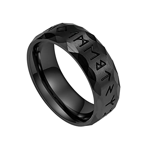 TQWSVUM Nordic Viking Futhark Band Ring – Herren Edelstahl 8 Mm Runenkreis Piratenring – Unisex Mittelalter Mode Gothic Pagan Amulett Ehering Schmuck von TQWSVUM