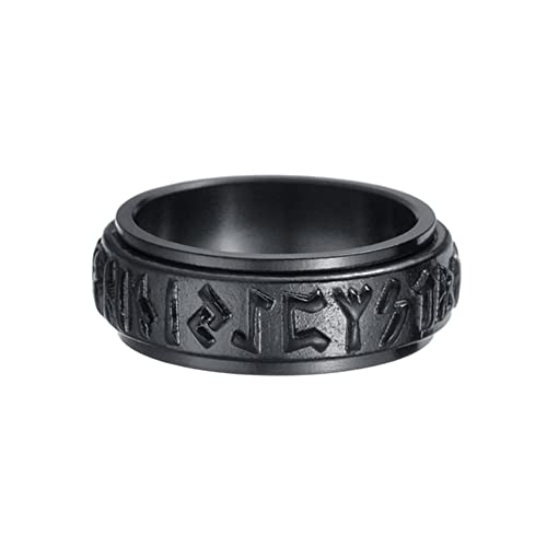 TQWSVUM Nordic Viking Spinner Ring, Herren Damen Edelstahl Drehbare Bandringe, Handgefertigter 8MM Futhark Promise Ring Amulett Schmuck von TQWSVUM
