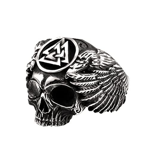 TQWSVUM Nordic Viking Valknut Odin Symbol Skull Ring – Herren Edelstahl Vintage Odin Raven Skull Ring – Handgefertigter Polierter Cool Punk Rock Halloween Piratenschmuck TQWSVUM Nordic Viking Valknut Odin Symbol Skull Ring – Herren Edelstahl Vintage Odin Raven Skull Ring – Handgefertigter Polierter Cool Punk Rock Halloween Piratenschmuck von TQWSVUM