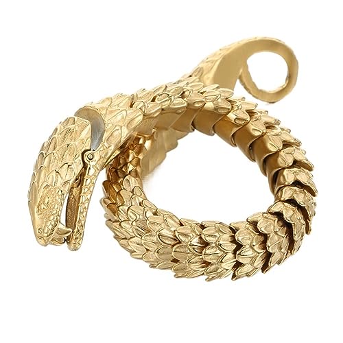 TQWSVUM Nordic Vintage Ouroboros Armband - Herren Wikinger Edelstahl Schlangenköpfe Manschettenarmband - Handgefertigter Heavy Metal Schlangenglied Kettenarmreif Tier Talisman Schmuck(Gold_22CM) von TQWSVUM