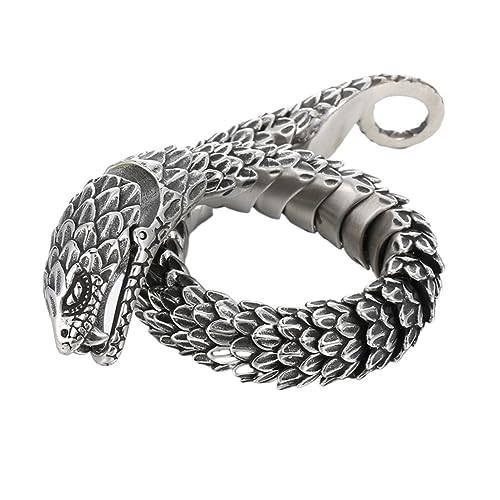 TQWSVUM Nordic Vintage Ouroboros Armband - Herren Wikinger Edelstahl Schlangenköpfe Manschettenarmband - Handgefertigter Heavy Metal Schlangenglied Kettenarmreif Tier Talisman Schmuck(Vintage_22CM) von TQWSVUM