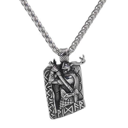 TQWSVUM Nordische Edelstahl Odin Halskette - Wikinger Keltischer Knoten Odin Krieger Anhänger Amulett - Vintage Schutz Hip Hop Pagan Pullover Schlüsselbein Kette Schmuck von TQWSVUM