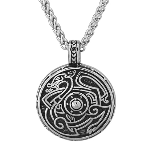 TQWSVUM Nordische Wikinger Wolf Anhänger Halskette Für Männer - Edelstahl Odin Wolf Fenrir Tier Amulett - Handgemachte Vintage Helm Der Ehrfurcht Mode Street Punk Schmuck von TQWSVUM