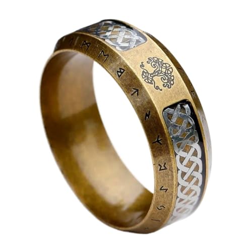 TQWSVUM Nordischer Baum Des Lebens Ring Für Männer Und Frauen – Wikinger Edelstahl Keltischer Knoten Yggdrasil Ring – Paar Antikgold Hochzeitsversprechen Fingerring Schmuck (Color : Gold, Size : 11) von TQWSVUM