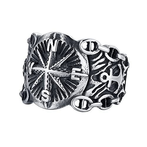 TQWSVUM Nordischer Pirat Wikinger Kompass Vegvisir Ring – Herren Edelstahl Vintage Schiff Anker Siegelring – Keltischer Heidnischer Hip Hop Gothic Mode Amulett Biker Schmuck TQWSVUM Nordischer Pirat Wikinger Kompass Vegvisir Ring – Herren Edelstahl Vintage Schiff Anker Siegelring – Keltischer Heidnischer Hip Hop Gothic Mode Amulett Biker Schmuck von TQWSVUM