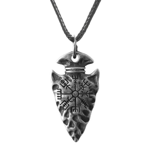 TQWSVUM Nordischer Wikinger Kompass Speerkopf Halskette - Männer Frauen Edelstahl Pfeilspitze Anhänger Mit Geflochtener Lederseilkette - Vintage Handgefertigter Vegvisir Amulett Schmuck TQWSVUM Nordischer Wikinger Kompass Speerkopf Halskette - Männer Frauen Edelstahl Pfeilspitze Anhänger Mit Geflochtener Lederseilkette - Vintage Handgefertigter Vegvisir Amulett Schmuck von TQWSVUM