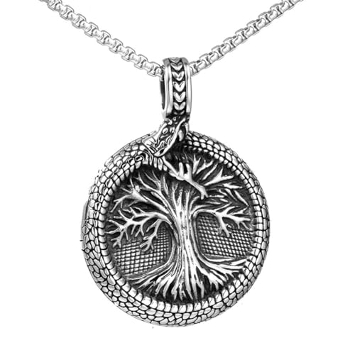 TQWSVUM Nordischer Wikinger Ouroboros Baum des Lebens Halskette - Männer Frauen Edelstahl Vintage Yggdrasil Amulett Anhänger -Mittelalter Gothic Hip Hop Tierschmuck Pullover Schlüsselbein Kette von TQWSVUM