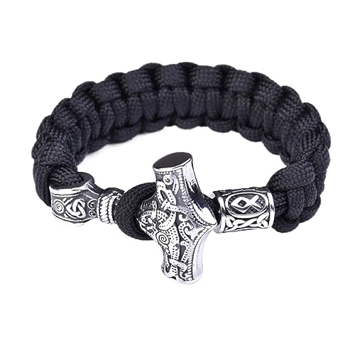 TQWSVUM Nordisches Wikinger Thor Mjolnir Hammer Camouflage Paracord Armband, Die Hörner von Odin, Vegvisir, Valknut, Helm der Ehrfurcht(01_23CM) von TQWSVUM