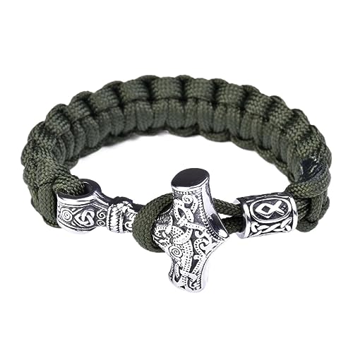 TQWSVUM Nordisches Wikinger Thor's Mjolnir Hammer Camouflage Paracord Armband, Die Hörner von Odin, Vegvisir, Valknut, Helm der Ehrfurcht von TQWSVUM