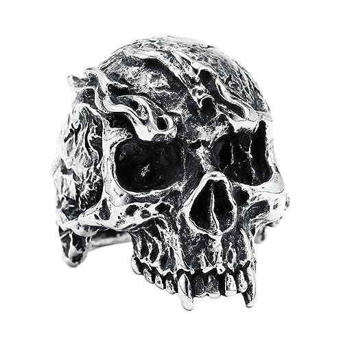 TQWSVUM Skelett Ring Für Herren - Nordischer Edelstahl Vintage Gothic Death Skull Ring - Handgefertigter Metall Heavy Cool Punk Biker Ring Mode Cocktail Statement Schmuck (Style : Silver_11) von TQWSVUM