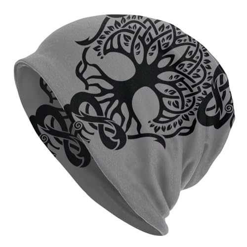 TQWSVUM Unisex Wikinger Baum des Lebens Bedruckte Mützen Mützen - Nordische Mythologie Yggdrasil Grafik Slouchy Piratenhüte - Pagan Vintage Straße Casual Elastische Dünne Haube Kopftücher von TQWSVUM