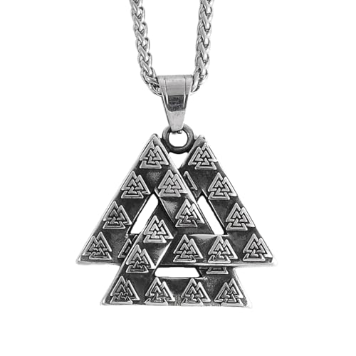 TQWSVUM Valknut Halskette Für Männer - Wikinger Odin Dreieck Symbol Anhänger Amulett - Nordisch Edelstahl Vintage Gothic Charme Street Punk Schmuck Geschenk Für Vater Ehemann Sohn von TQWSVUM