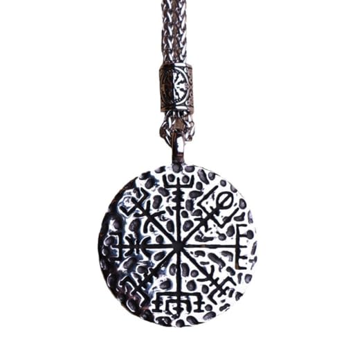 TQWSVUM Vegvisir Halskette Für Männer Frauen - Wikinger Kompass Perlenanhänger Mit Edelstahlkette - Nordischer Vintage Pagan Amulett Hip Hop Piraten Schutzschmuck von TQWSVUM