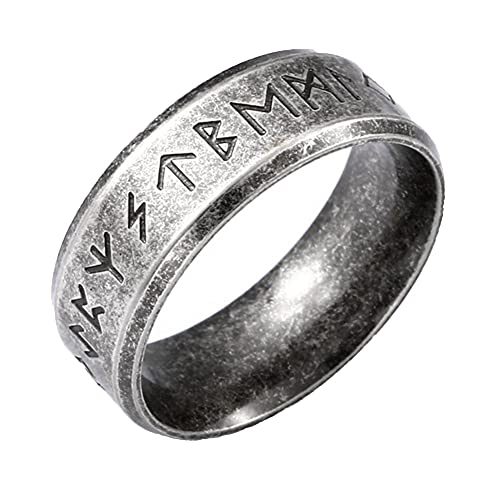 TQWSVUM Viking Band Ring Aus Rostfreiem Stahl for Herren, Fingerring Mit Nordischen Futhark-Runensymbolen, Keltischer Heidnischer Amulett-Skandinavischer Schmuck for Damen Im Gotischen Stil von TQWSVUM